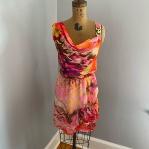 Jennifer Lopez pink and orange sleeveless dress